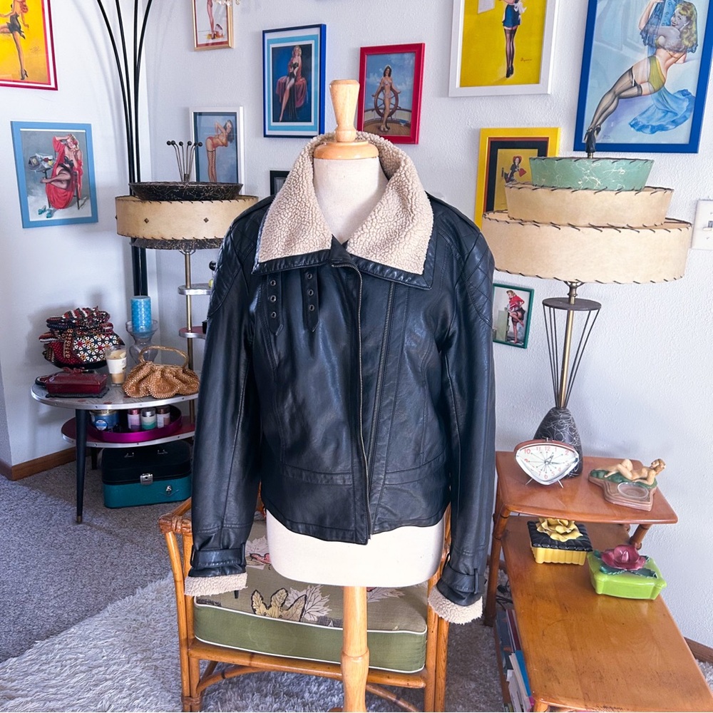 Retro Jacket | Bomber | Black | Faux Fur Trim | M L | 40s Style